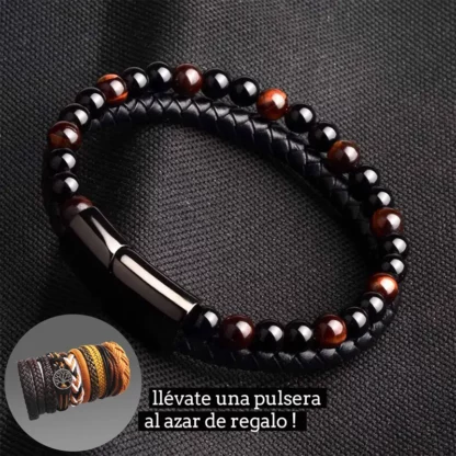 Pulsera de cuero ojo de tigre rojo + pulsera adicional de regalo !