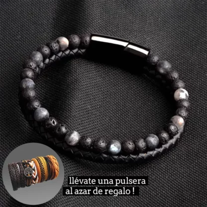 Pulsera de cuero piedra volcánica + pulsera adicional de regalo !