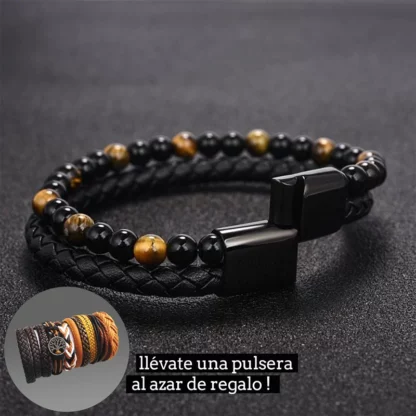 Pulsera de cuero piedra ojo de tigre + pulsera adicional de regalo !