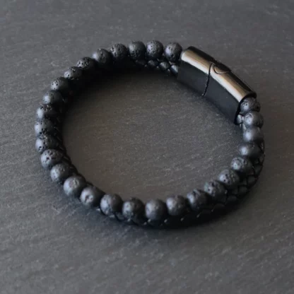 Pulsera de cuero piedra volcánica - Imagen 3