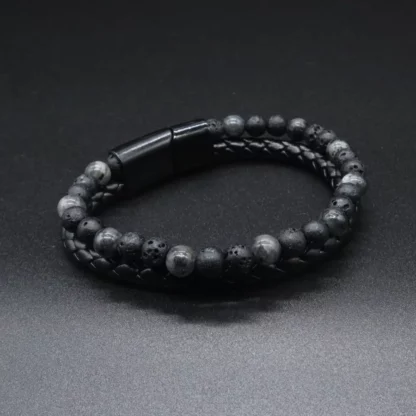 Pulsera de cuero piedra volcánica - Imagen 2
