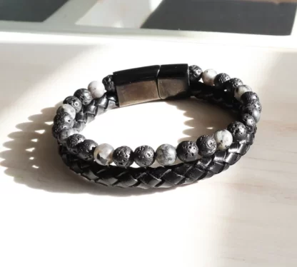 Pulsera de cuero piedra volcánica - Imagen 4