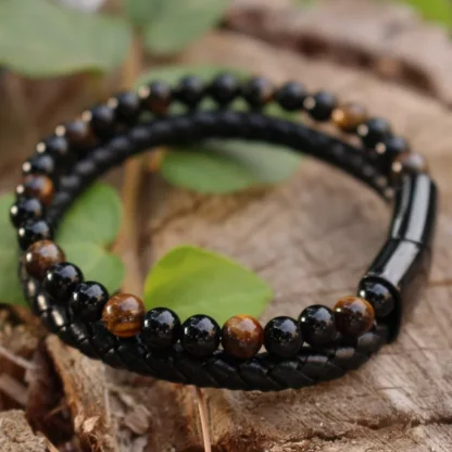Pulsera de cuero piedra ojo de tigre - Imagen 4