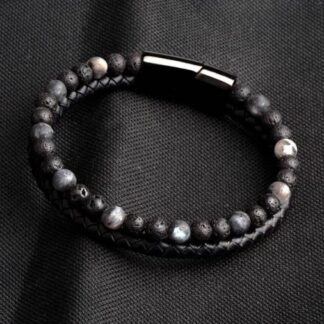 Pulsera de cuero piedra volcánica