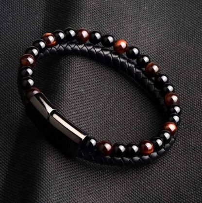 Pulsera de cuero ojo de tigre rojo + pulsera adicional de regalo ! - Imagen 2