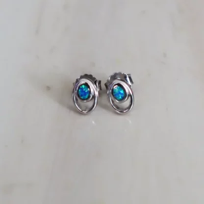 Aros de plata con ópalo doble - Imagen 2