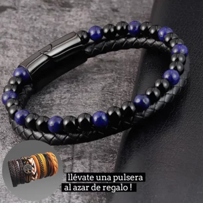 Pulsera de cuero ojo de tigre azul + pulsera adicional de regalo !