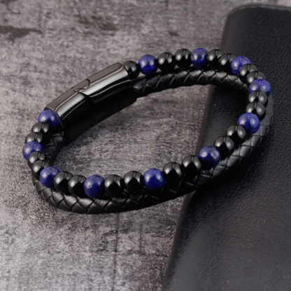 Pulsera de cuero ojo de tigre azul + pulsera adicional de regalo ! - Imagen 4