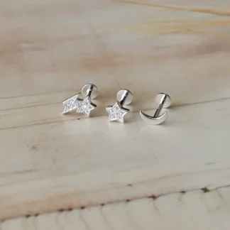 Aros Piercing luna estrella rayo