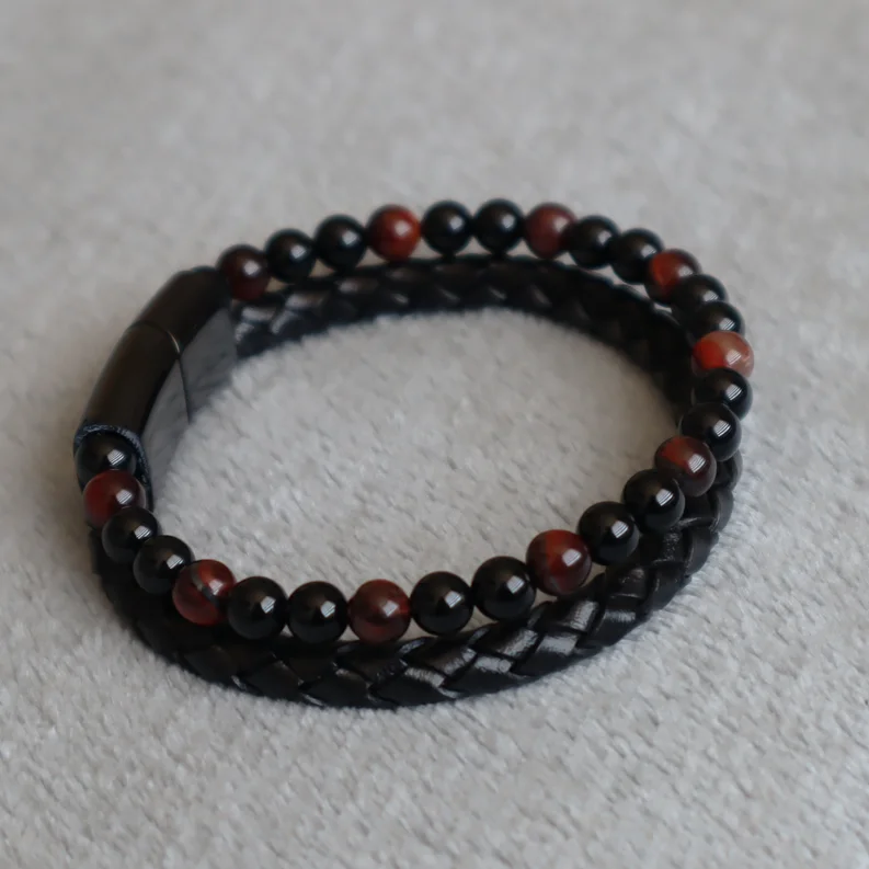 Pulsera de cuero ojo de tigre rojo - Imagen 5