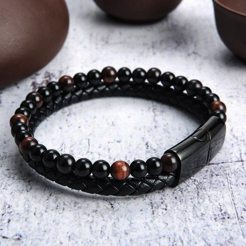 Pulsera de cuero ojo de tigre rojo - Imagen 6