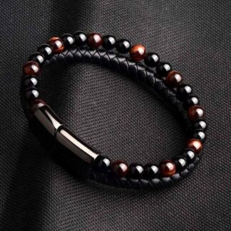 Pulsera de cuero ojo de tigre rojo