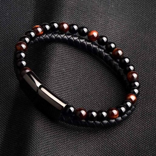 Pulsera de cuero ojo de tigre rojo