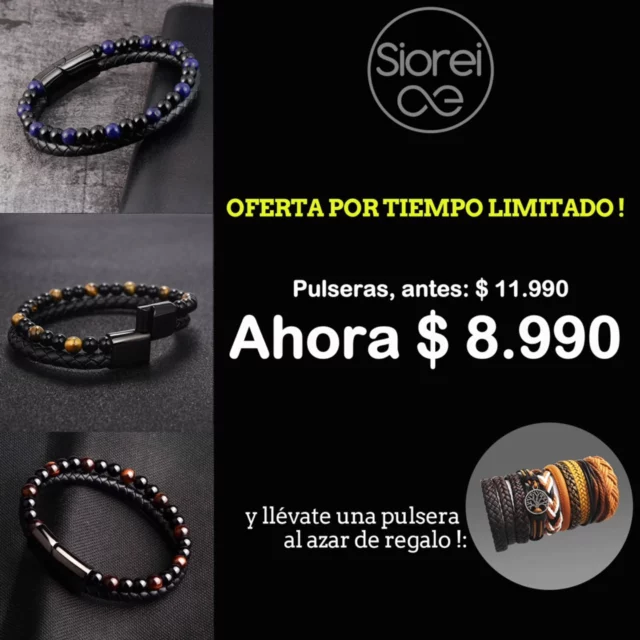 Tenemos una increíble promoción!. Todas nuestras pulseras de cuero y piedras se encuentran en oferta a $ 8.990. Además por cada pulsera comprada, se incluye otra pulsera de regalo de la última fotografía de esta publicación.

Contáctanos.

Enviamos a todo Chile 🛸 y contamos con 2 puntos de retiro en la región Metropolitana. (Santiago y Las Condes).

#pulserashombre #regalohombre #estilo # joyasyaccesorios